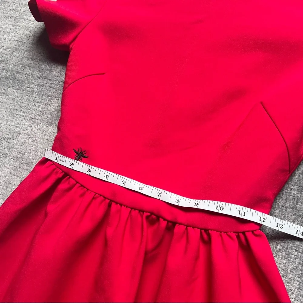 Red Mini Dress Sz 2 Wool Silk Made in Italy CD Embroidered Logo Black